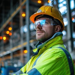 male occupational health and safety officer inside factory doing inspection