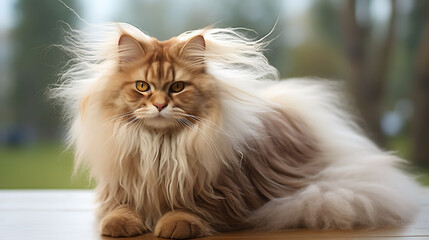 A cat with a fluffy mane resembling a lion.