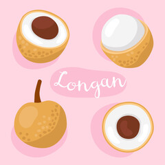 Longan. Fresh, sweet, ripe tropical fruits. Half and whole of longan. Fruits, berries. Exotic fruits. Dragon's eye fruit. 