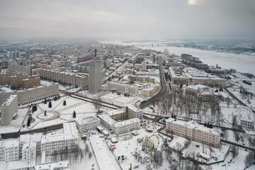Winter city aerial view