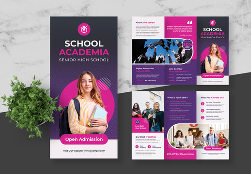 Blue And Red Junior High School Admission Trifold Brochure