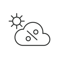 Cloud percentage solar panels icon in line design. Cloud, percentage, solar, panels, weather, efficiency isolated on white background vector. Cloud percentage solar panels editable stroke icon.