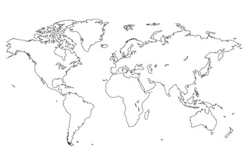 World map. Continents and oceans, africa, antarctic, asia, europe, america, australia. detailed map silhouette illustration
