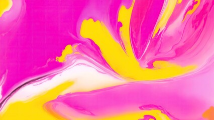 Multi colored abstract painting with bright Pink and yellow