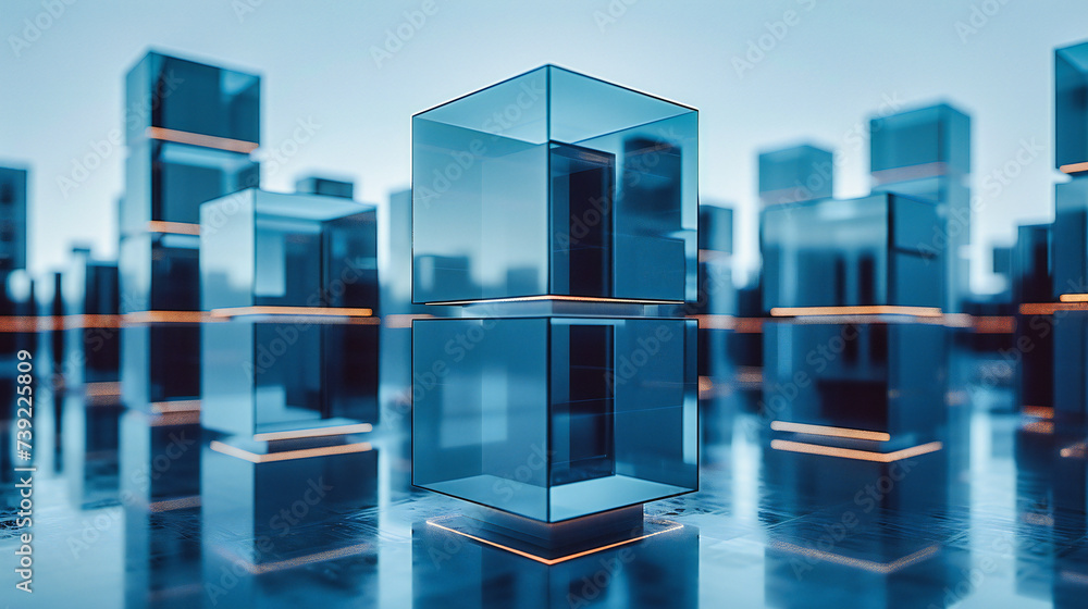 Poster urban techscape, futuristic city architecture blending with digital network concepts