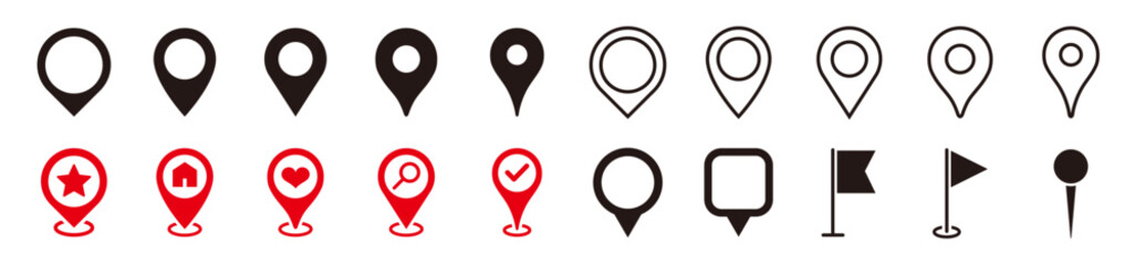 Flat icon set of location and map pins	