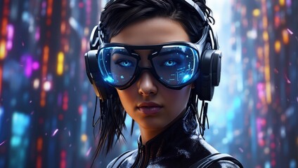 Illustration of a Cyberpunk female hacker. AI generated