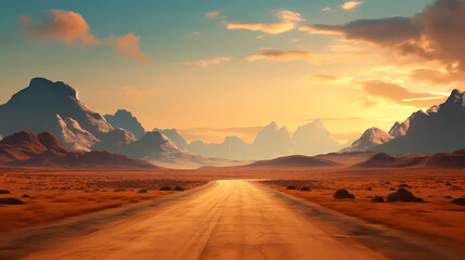 Road illustration, aerial view of road curves around beautiful scenery