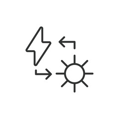 Converting sunlight to electricity icon in line design. Converting, sunlight, electricity, energy isolated on white background vector. Converting sunlight to electricity, editable stroke icon.