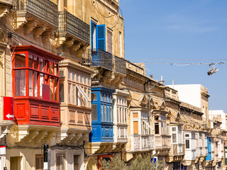 Gallarija, closed balconies, typical of Malta, of various colours - 739227045