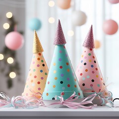 a group of party hats