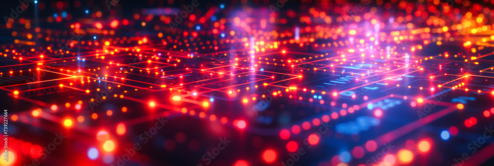 Poster cybernetic connections, a visualization of digital networks in a futuristic space