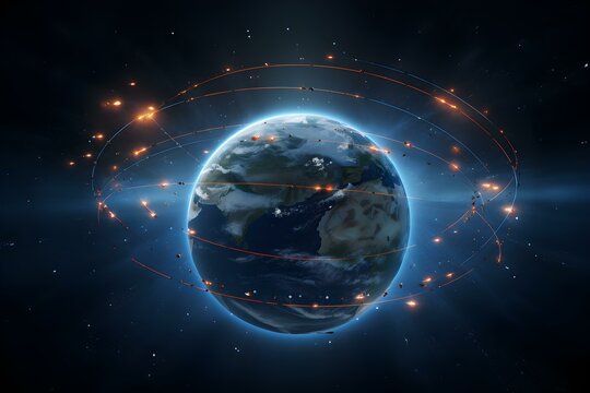 Satellite orbits gracefully scanning Earths surface from miles above. Concept Astronomy, Satellites, Orbit, Earth, Space