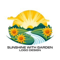 Sunshine With Garden Vector Logo Design