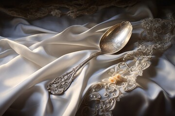 a spoon on a white cloth