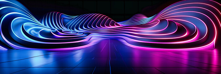 Vibrant Neon Interior, A Futuristic Design with Glowing Lines and Reflective Surfaces