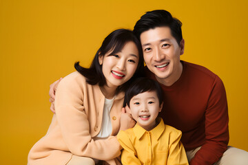 Fototapeta premium Chineses Man, Woman, and Daughter Share Smiles and Embraces, Showcasing the Warmth of Togetherness.
