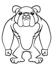 Funny Muscular Bulldog cartoon characters standing as a Guardian. Best for outline, logo, and coloring book with Pet themes