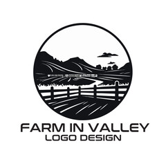 Farm In Valley Vector Logo Design