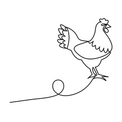 Hen  continuous one line drawing of outline vector illustration