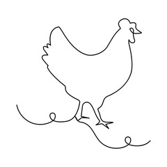 Hen  continuous one line drawing of outline vector illustration