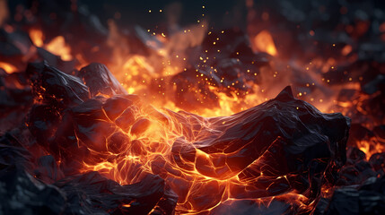 Flame illustration, fire burning and glowing particles