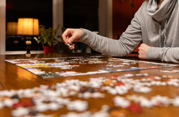 Woman doing a jigsaw puzzle - 739231205