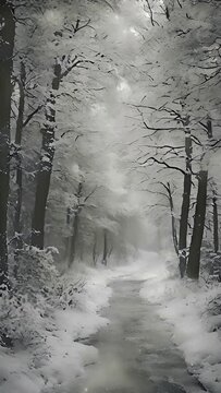 Snow-covered Path in a Winter Forest