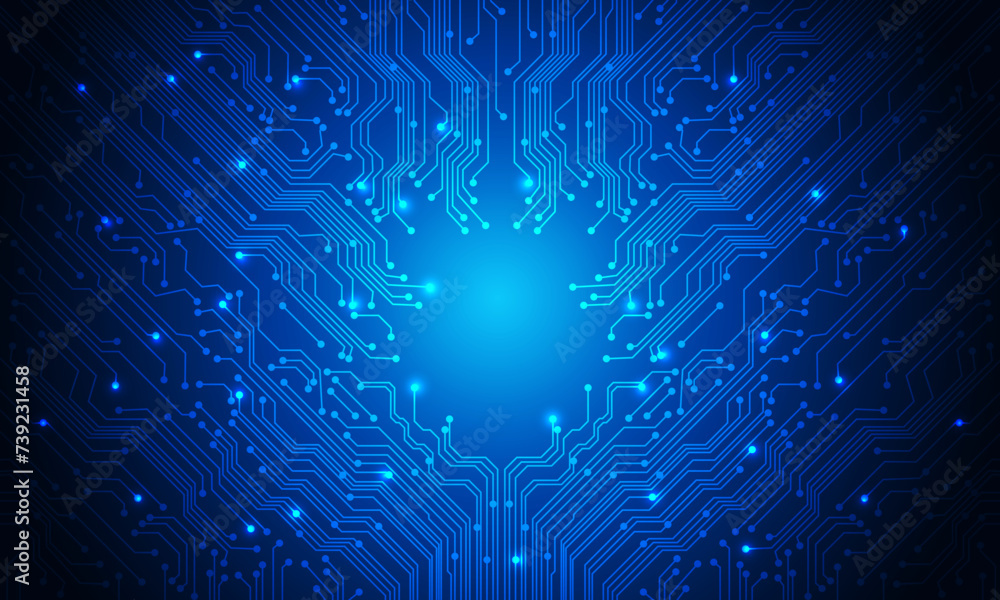 Poster Technology blue circuit light energy power system computer mainboard geometric creative design modern futuristic background vector