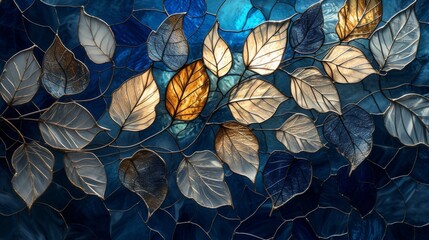 Stained glass window background with colorful Leaf abstract.