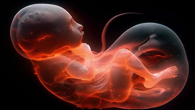 Human fetus inside the womb. Pregnant woman's belly inside. Motherhood. Unborn human embryo baby in uterine wall 4k video movement