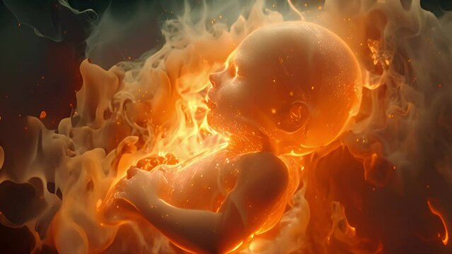 Human fetus inside the womb. Pregnant woman's belly inside. Motherhood. Unborn human embryo baby in uterine wall 4k video movement