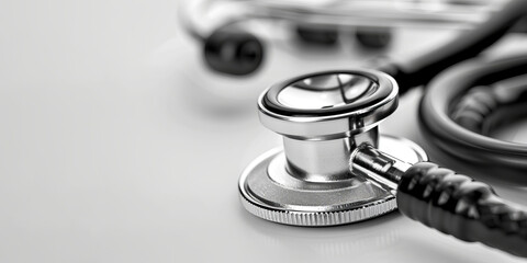 A stethoscope closeup with a copy space. AI generative