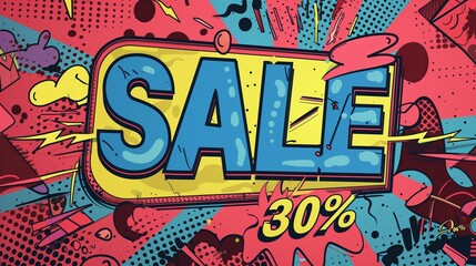 Fototapeta premium pop art style illustration of a text SALE 30 % in a frame in bright bold colors