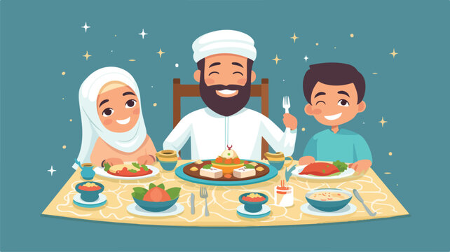 Family Ramadan meal 2D vector web banner