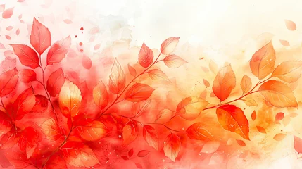 Ingelijste posters watercolor background with pastel leaves in warm colors © Mikalai