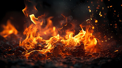Fototapeta na wymiar Close-up view of flames on black background