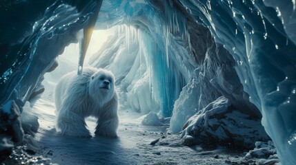 A yeti finding refuge in a magical ice cave - obrazy, fototapety, plakaty