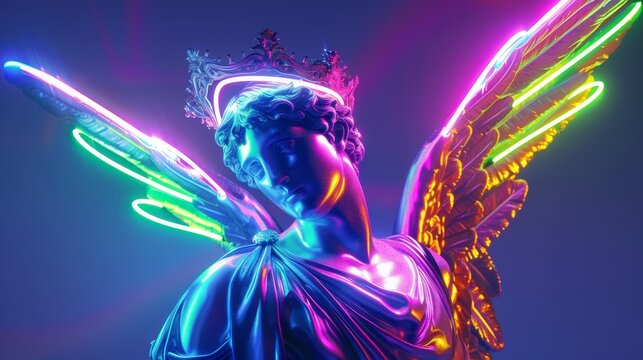 A radiant image of the Roman god Mercury messenger of the gods adorned with neon wings of swiftness