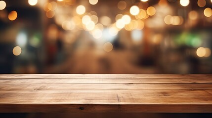 Empty top wooden table with supermarket blur background