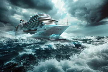 Fototapeten A huge Luxury Cruise ship sailing through a stormy ocean. The concept of marine insurance. © mikhailberkut
