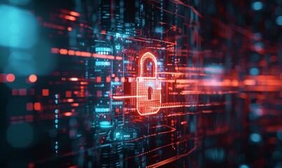 Fototapeta premium Locked data security concept. Abstract futuristic technology background. Glowing background with lock.