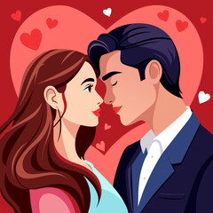 Romantic Love Couple Kissing Illutration 