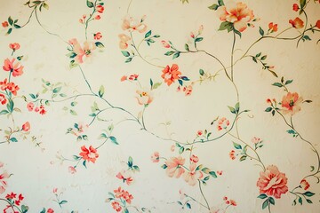 floral pattern wall with beige background in pastel colors. generative AI