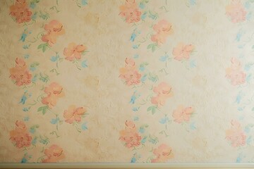 floral pattern wall with beige background in pastel colors. generative AI
