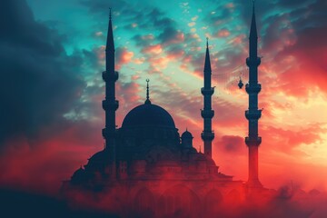 an image for a law firm that represents justice and Islamic culture red and blue tones
