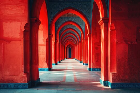 an image for a law firm that represents justice and Islamic culture red and blue tones
