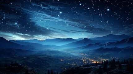 Starry night sky over a tranquil mountain landscape, Milky Way visible, capturing the vastness and beauty of the cosmos, Photorealistic, astrophotogra