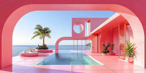modern pink architecture - obrazy, fototapety, plakaty