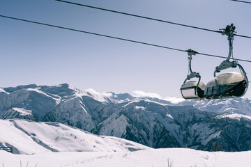 Ski lift at ski resort in  high mountains of Tetnuldi